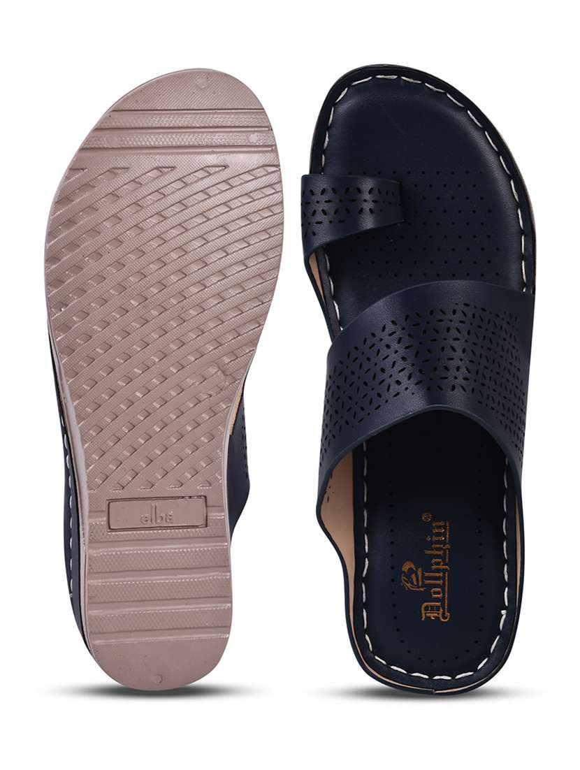 women navy blue cut work sandal - 20508379 -  Standard Image - 4
