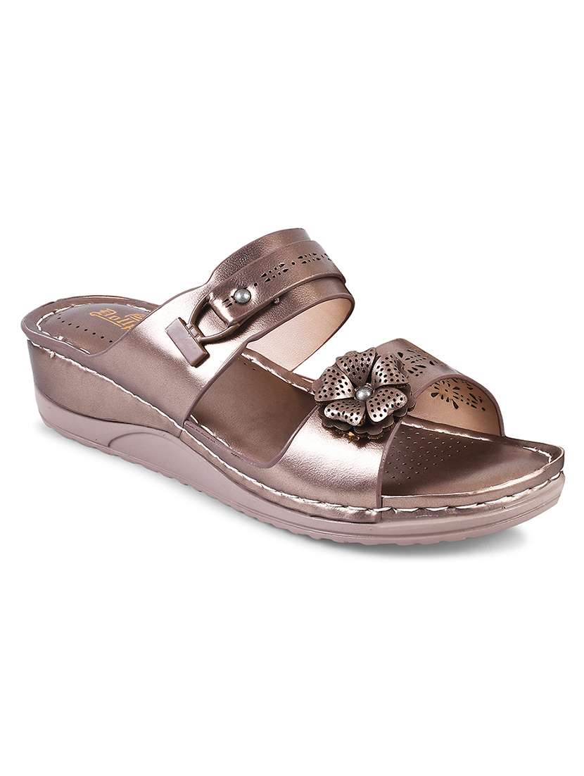 women metallic cut work slip on sandal - 20508392 - Standard Image - 1