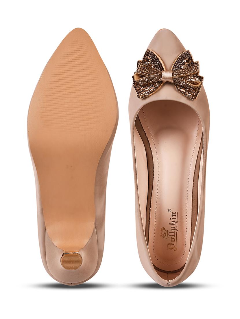 women beige embellished kitten heel pumps - 20508401 - Standard Image - 4