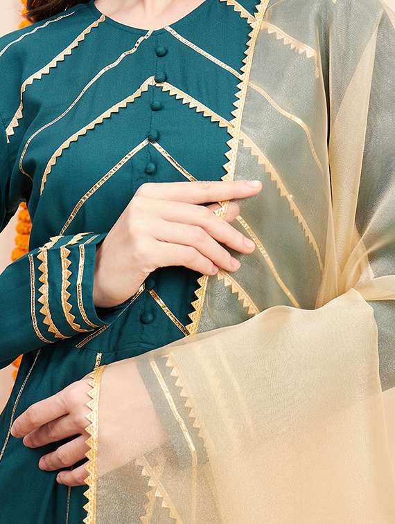 women teal round neck kurta palazzo set with dupatta - 20508711 -  Standard Image - 4