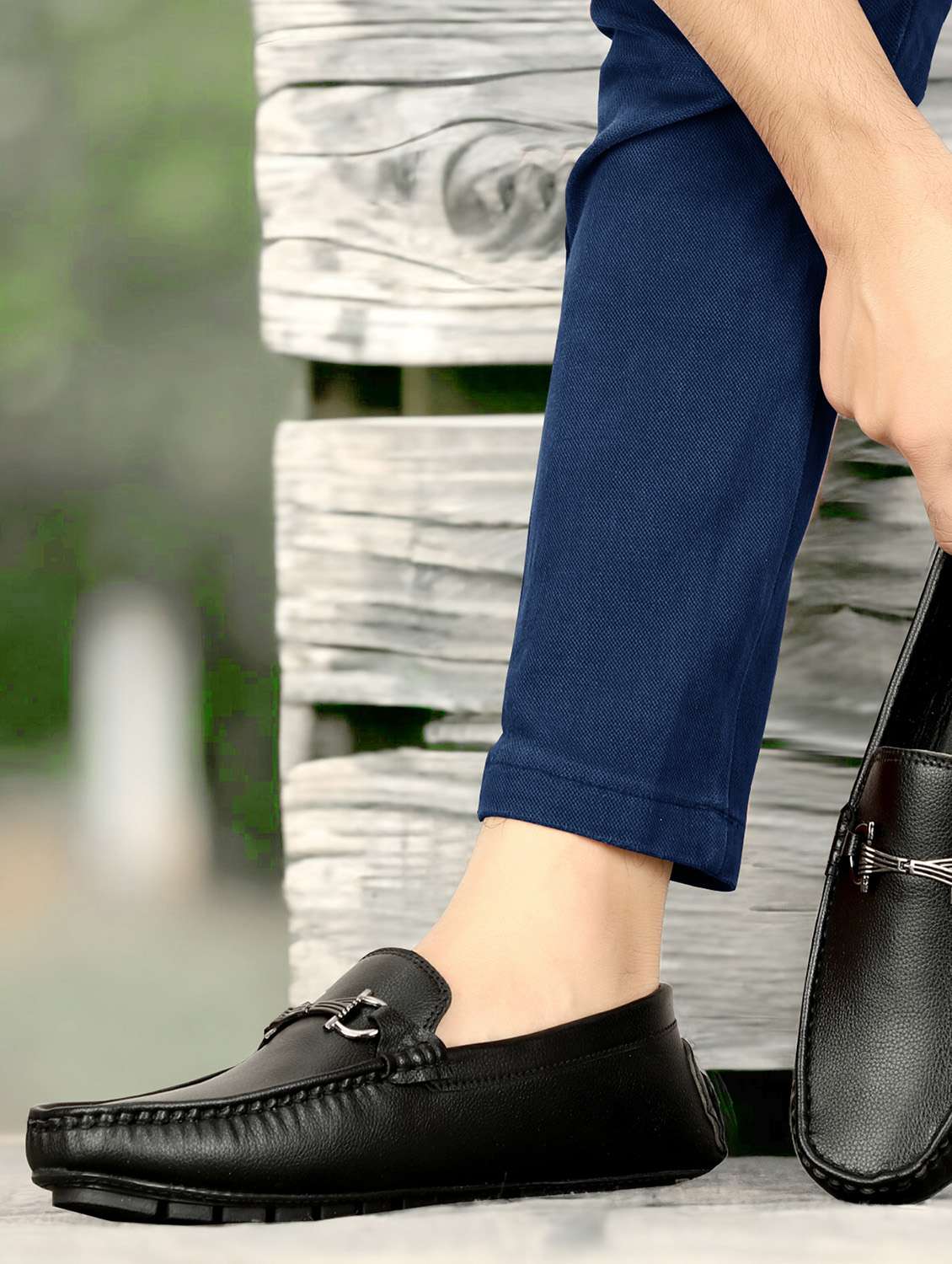 men solid black slip on moccasin - 20508744 -  Standard Image - 1