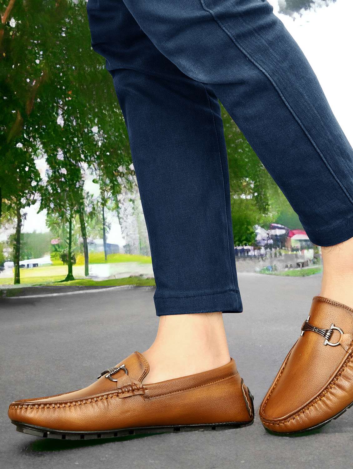 men solid tan slip on moccasin - 20508745 -  Standard Image - 1