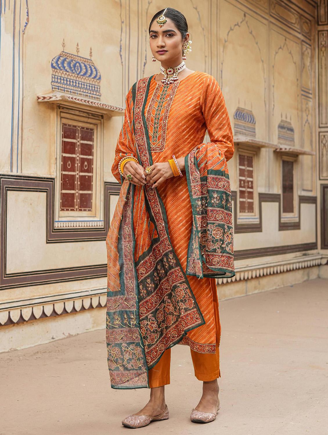 leheriya printed kurta pant set with dupatta - 20508767 - Standard Image - 1