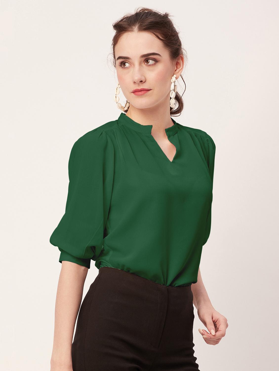 women green poly moss regular top - 20508844 - Standard Image - 1