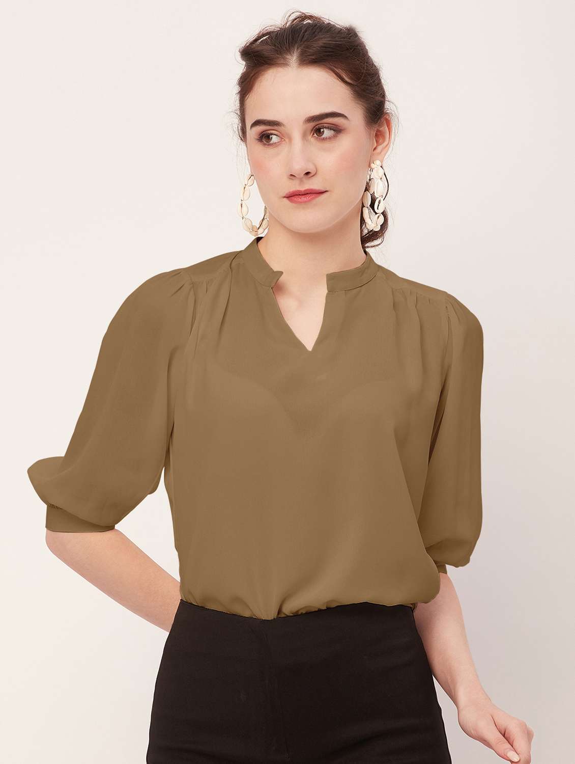women khaki poly moss regular top - 20508845 - Zoom Image - 0