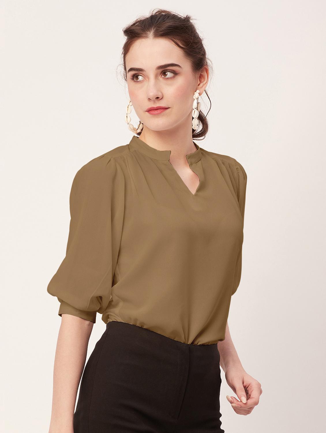 women khaki poly moss regular top - 20508845 -  Standard Image - 1