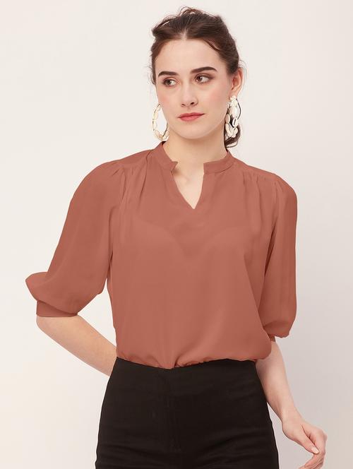 women brown poly moss regular top - 20508846 - Standard Image - 0