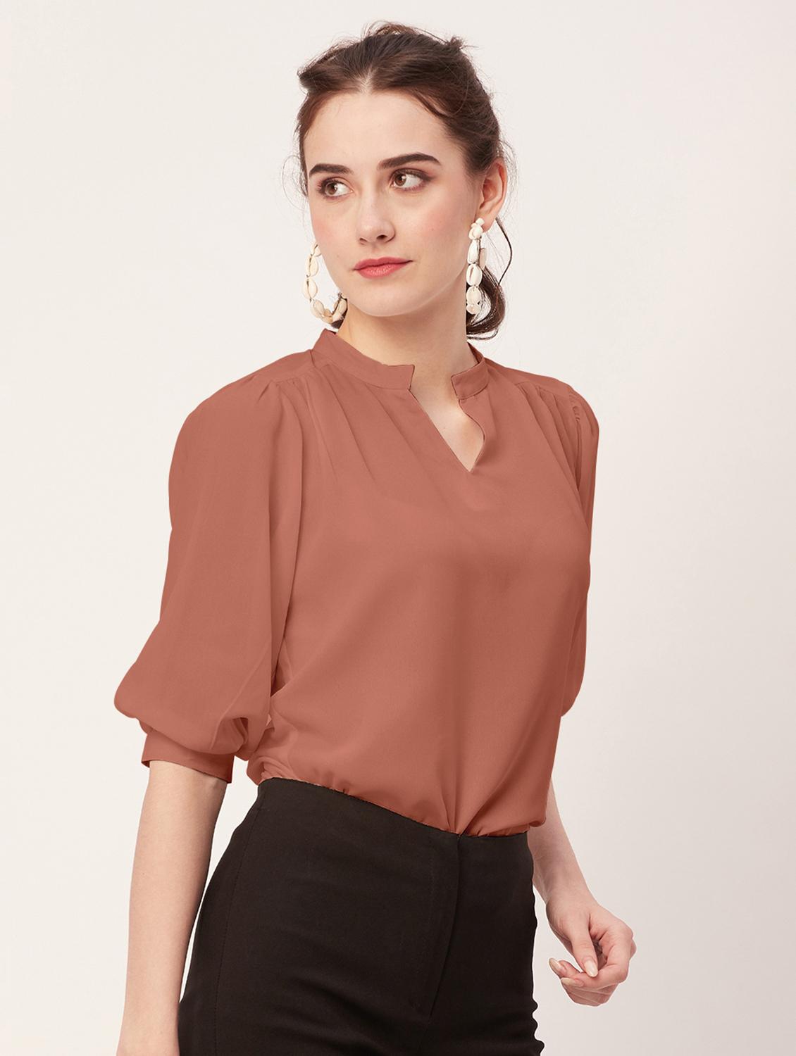 women brown poly moss regular top - 20508846 - Standard Image - 1