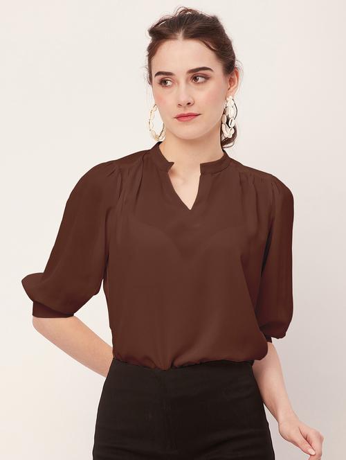 women brown poly moss regular top - 20508847 -  Standard Image - 0