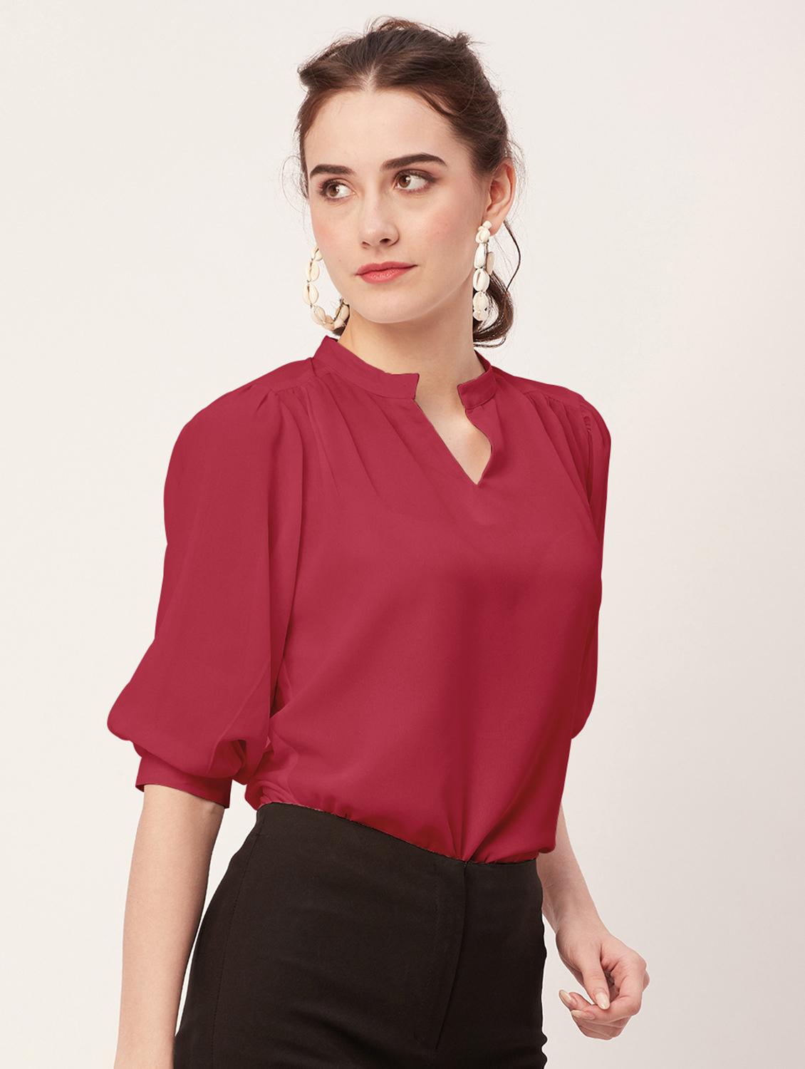 women magenta poly moss regular top - 20508849 - Standard Image - 1