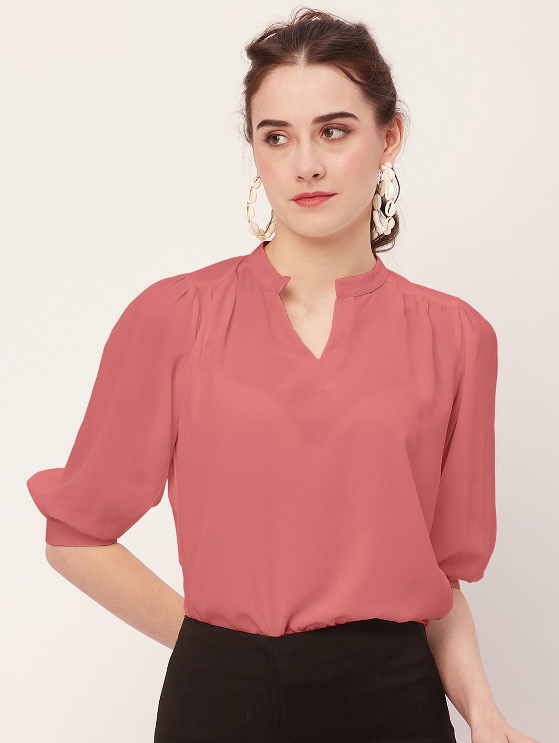 women peachy pink poly moss regular top - 20508850 - Zoom Image - 0