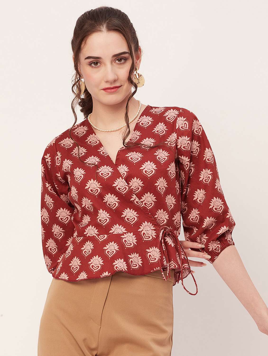 women ethnic motifs printed wrap top
