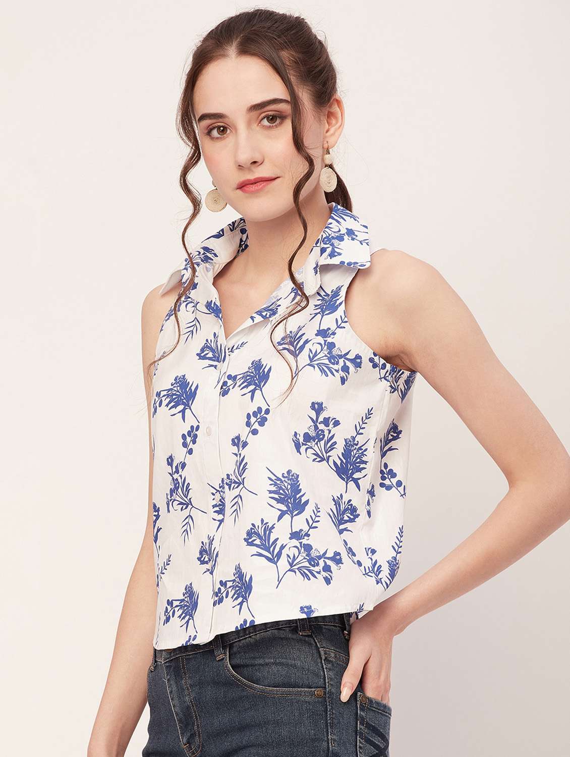 women floral print shirt style short top - 20508891 -  Standard Image - 1
