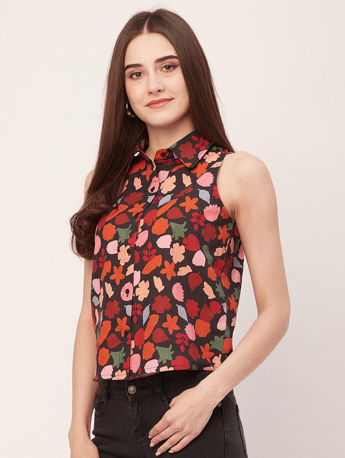 women printed shirt style short top - 20508893 -  Standard Image - 1
