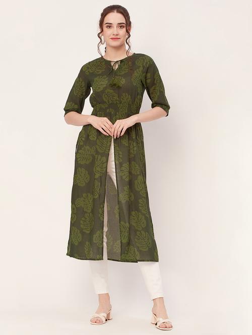 women printed front slit long tunic - 20508899 - Standard Image - 0