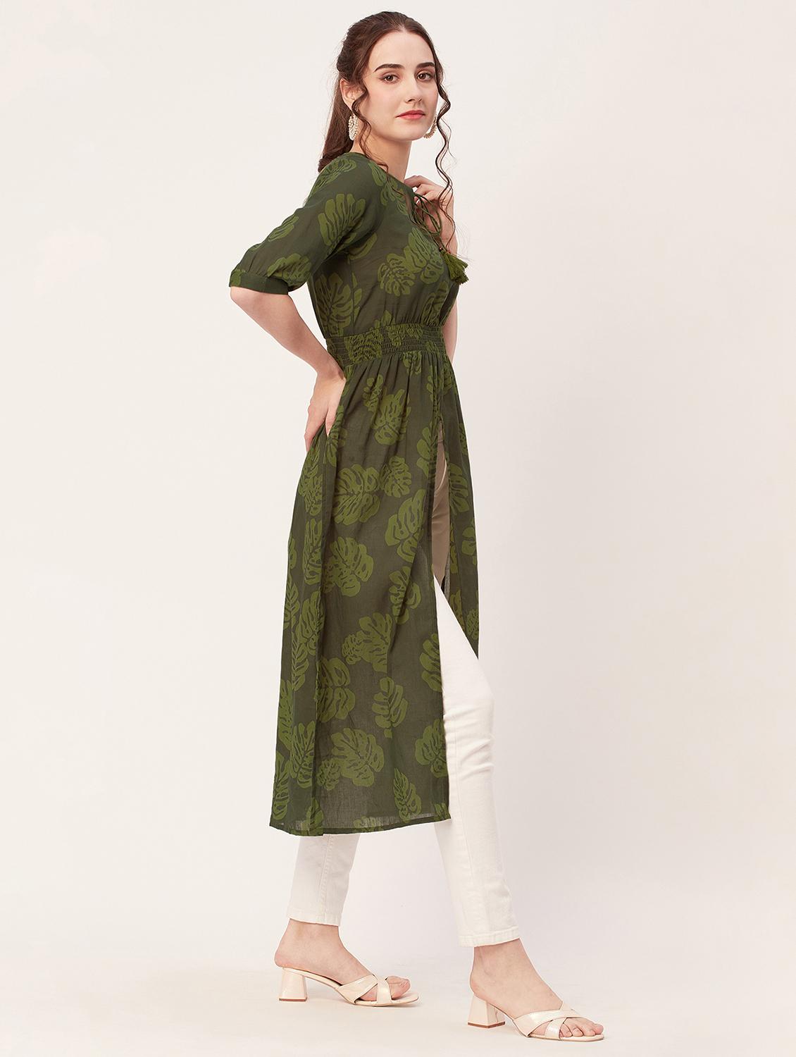 women printed front slit long tunic - 20508899 - Standard Image - 1