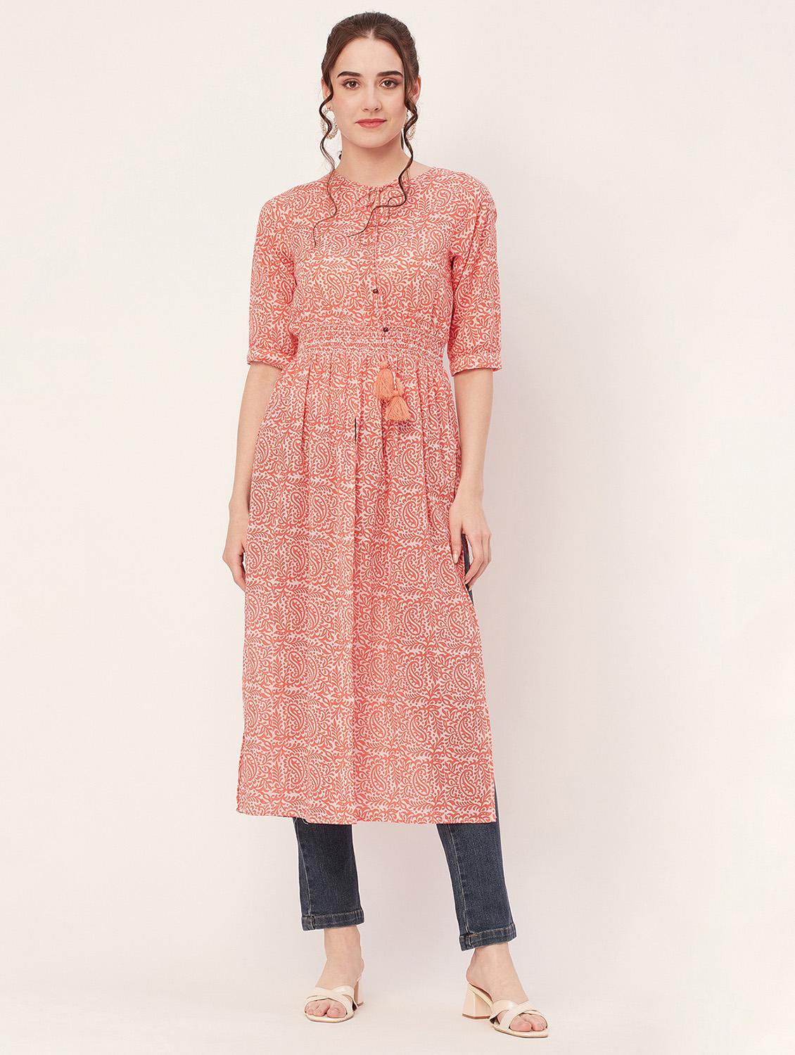 women ethnic motifs printed front slit long top - 20508901 -  Zoom Image - 0