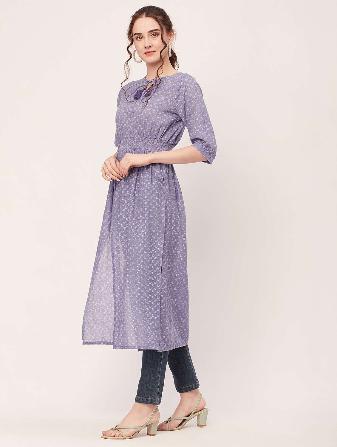 women all over print front slit long top - 20508902 -  Standard Image - 1