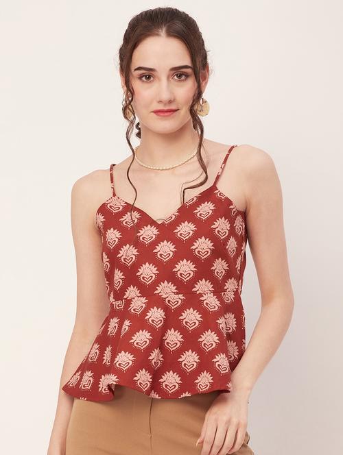 women rust poplin peplum top - 20508906 -  Standard Image - 0