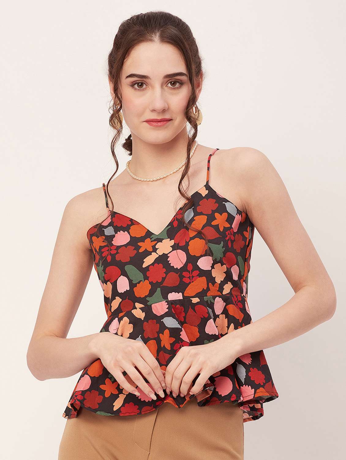 women multi color poplin peplum top