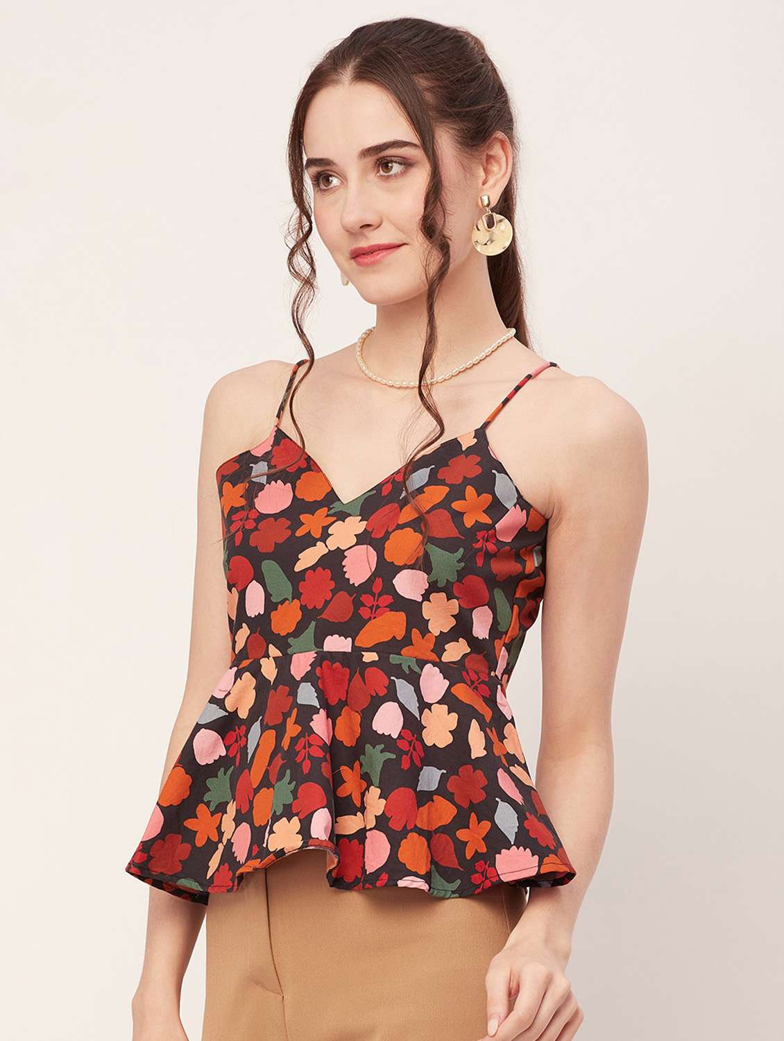 women multi color poplin peplum top - 20508907 -  Standard Image - 1