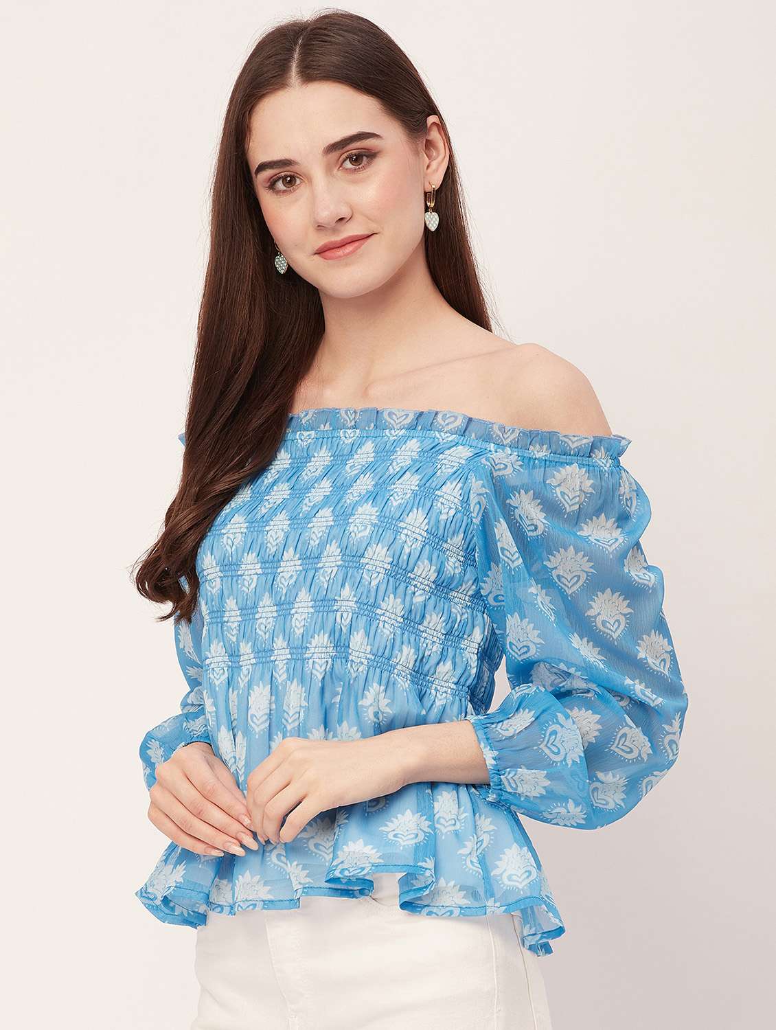 women ethnic motifs printed smocked regular top - 20508915 -  Standard Image - 1