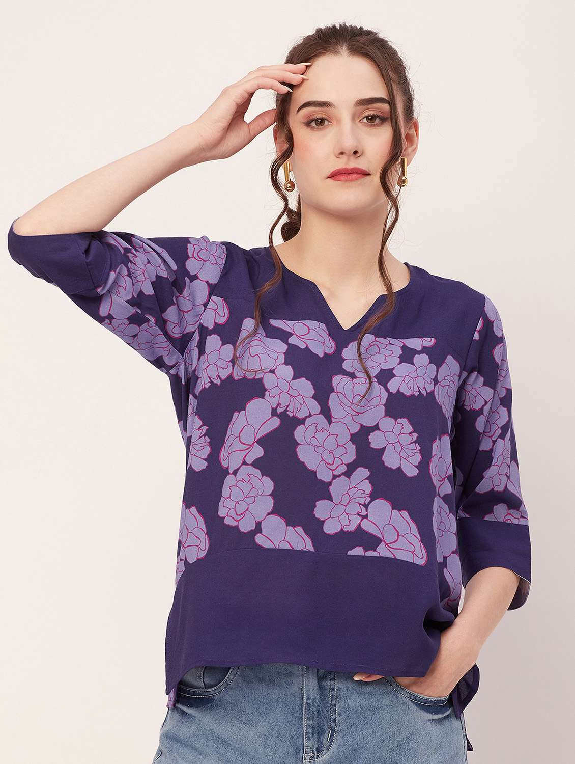 women floral printed regular top
