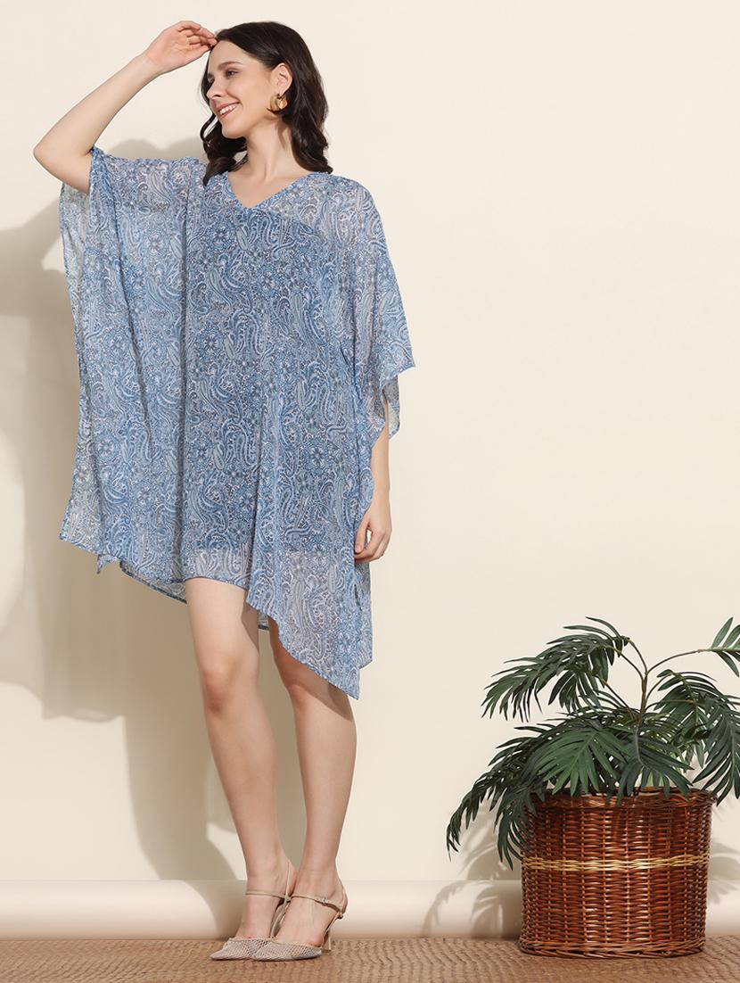 women v-neck paisley printed kaftan dress - 20508924 -  Standard Image - 1