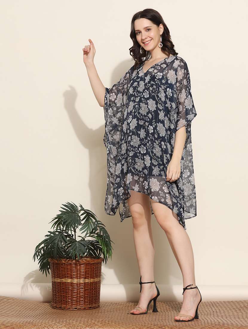 women v-neck floral printed kaftan dress - 20508925 -  Standard Image - 1