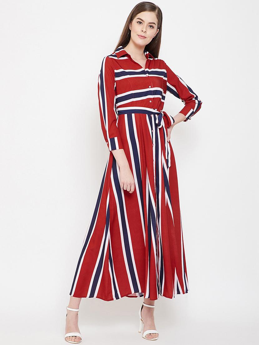 women striped fit & flare dress - 20509159 - Zoom Image - 0