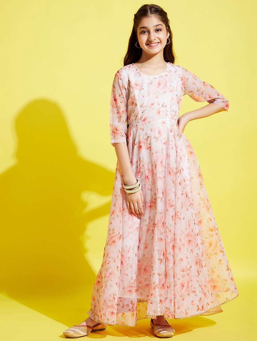 girls floral print georgette party gown