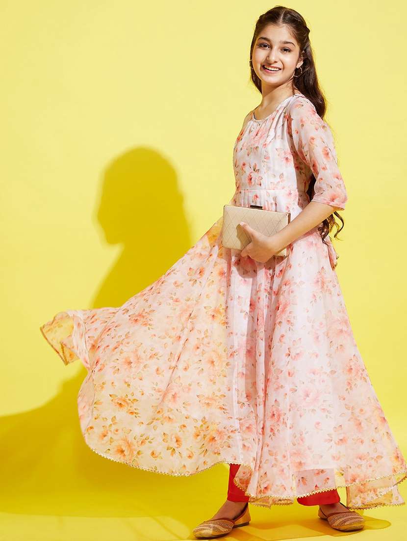 girls floral print georgette party gown - 20509166 -  Standard Image - 1