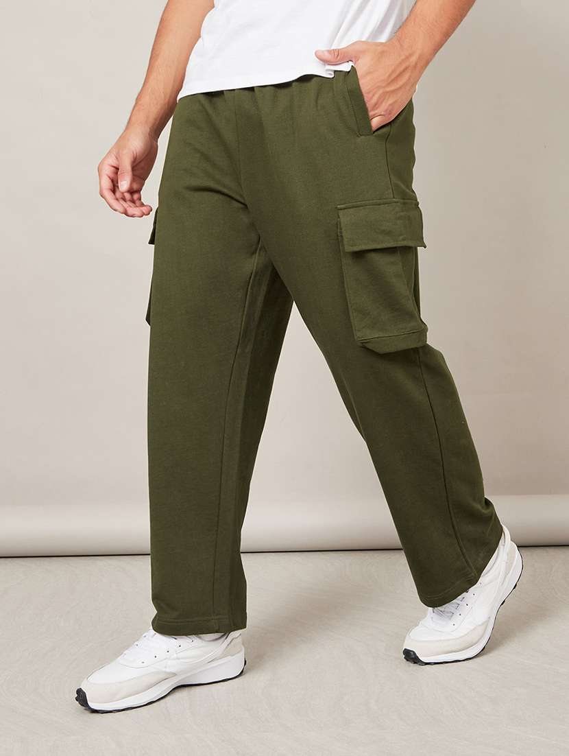 men solid mid rise full length cargo