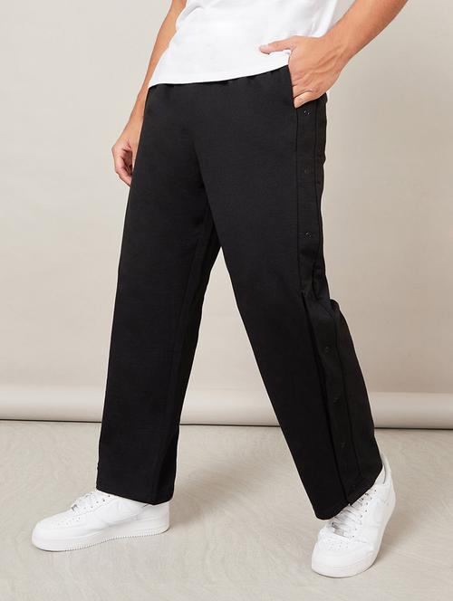 black cotton full length track pant - 20509315 - Standard Image - 0