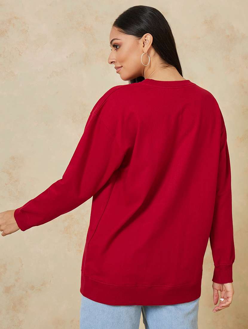 women red cotton typographic sweatshirt - 20509426 -  Standard Image - 1