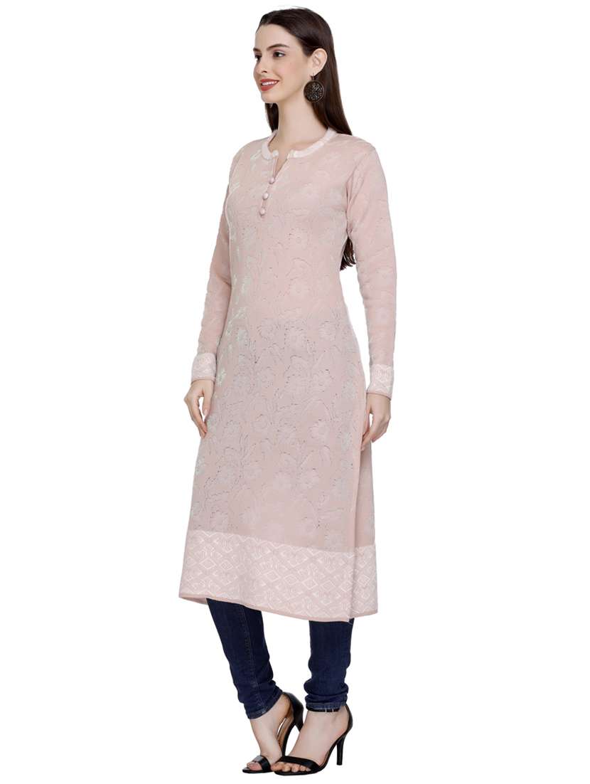 peach self design woolen kurta - 20509518 - Standard Image - 1