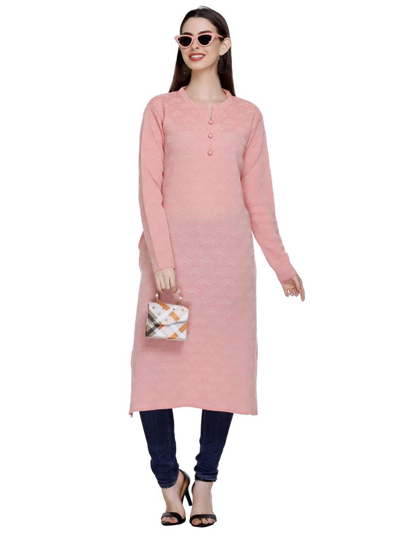 peach self design woolen kurta - 20509519 -  Standard Image - 1