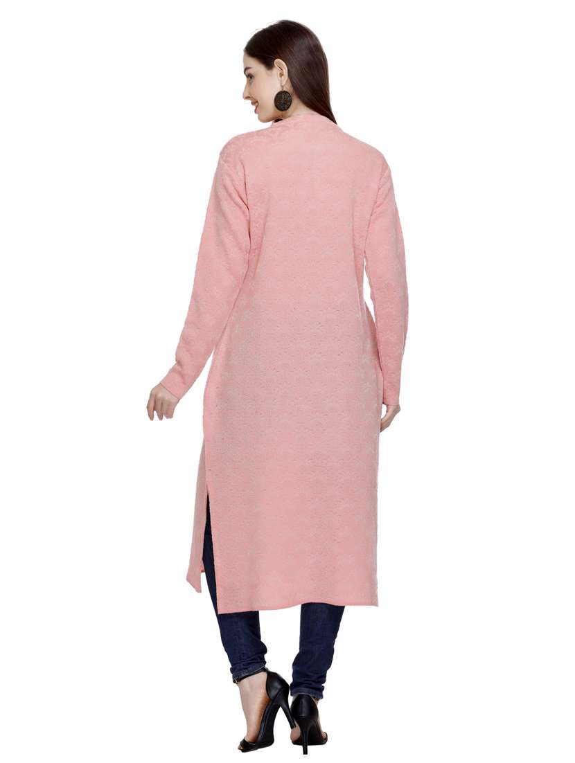 peach self design woolen kurta - 20509519 - Standard Image - 4