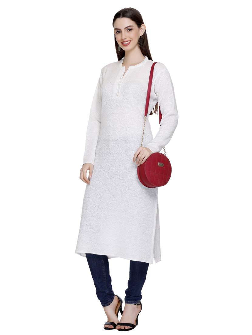 white self design woolen kurta - 20509520 - Standard Image - 1