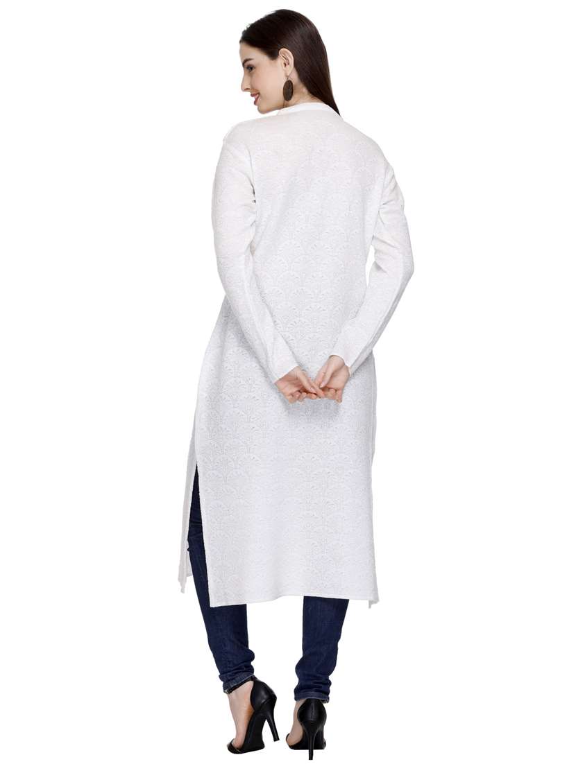 white self design woolen kurta - 20509520 - Standard Image - 4