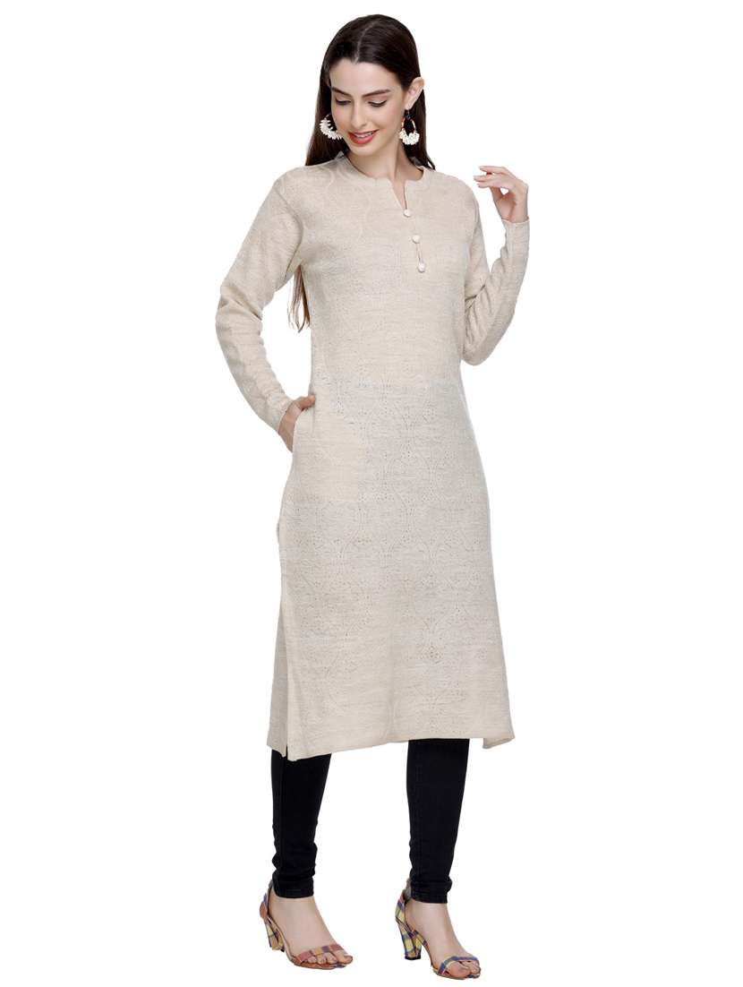 beige self design woolen kurta - 20509524 -  Standard Image - 1