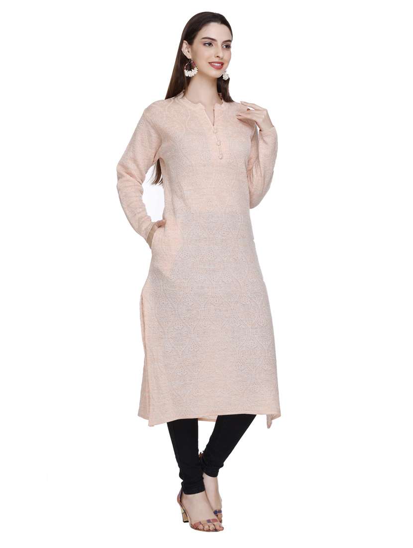 peach self design woolen kurta - 20509525 - Standard Image - 1