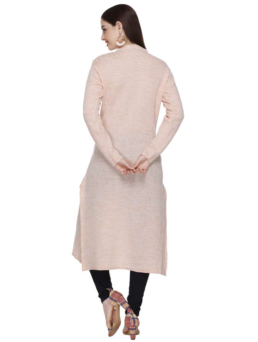 peach self design woolen kurta - 20509525 - Standard Image - 4