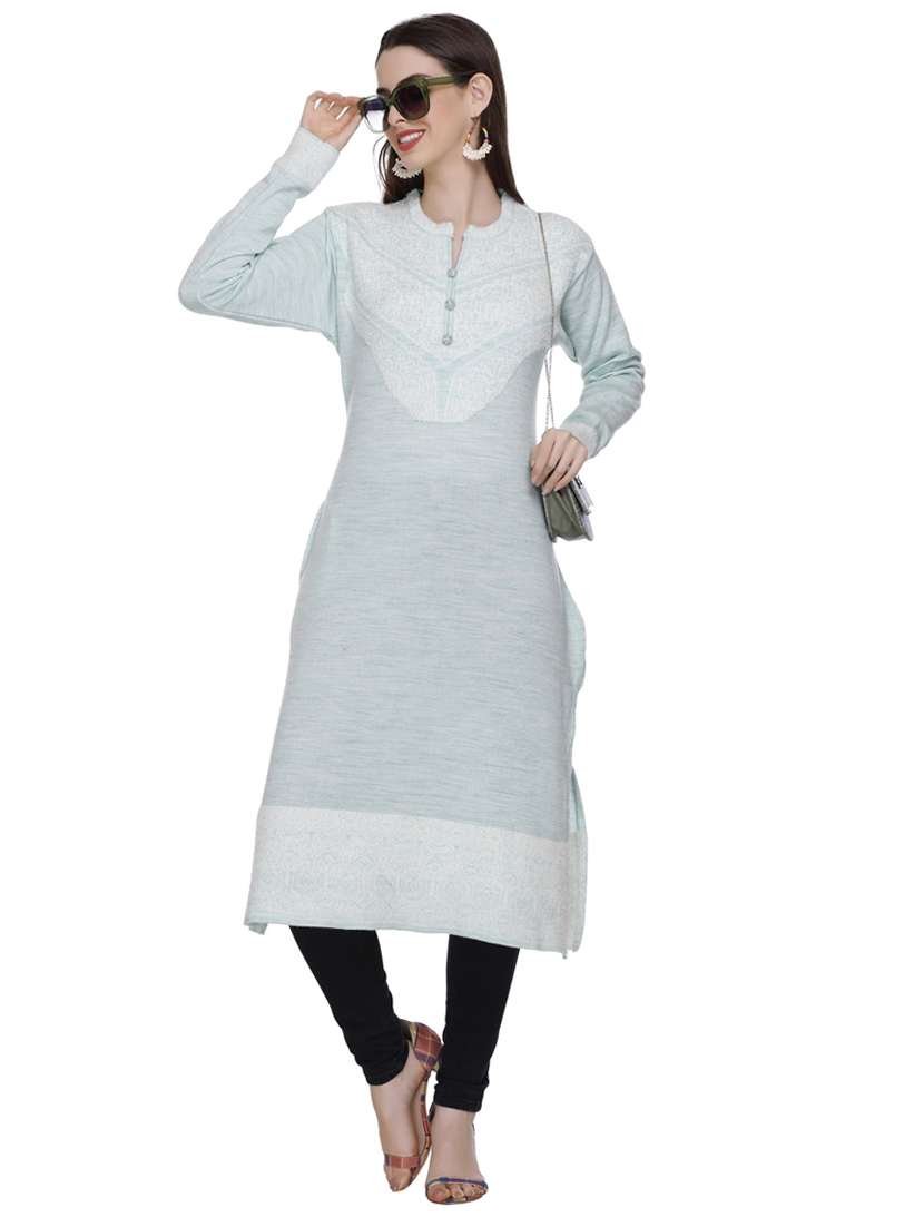 light blue self design woolen ethnic kurta - 20509526 - Standard Image - 1