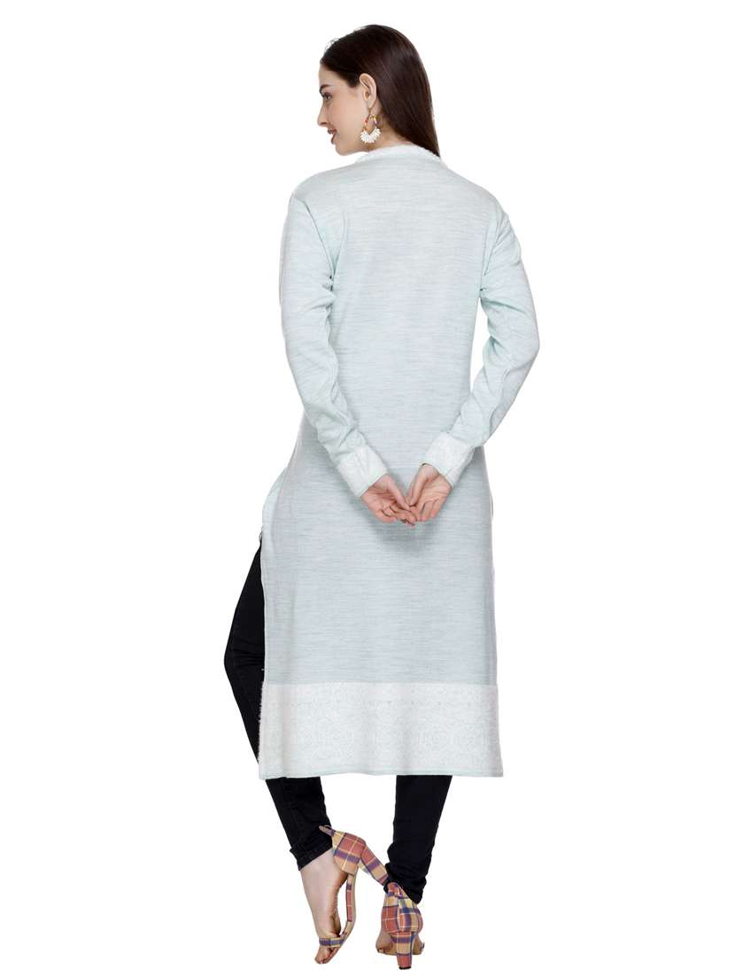 light blue self design woolen ethnic kurta - 20509526 - Standard Image - 4