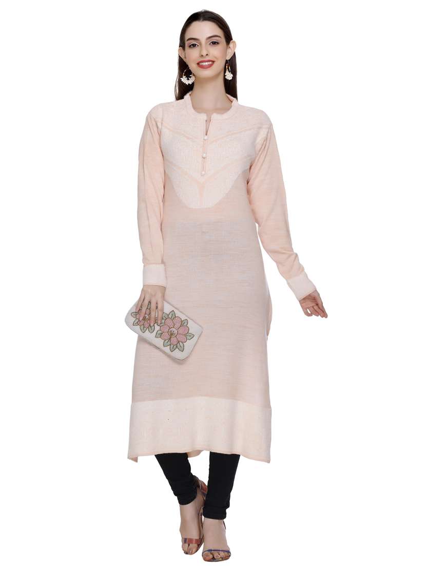 peach self design woolen kurta - 20509527 - Standard Image - 1