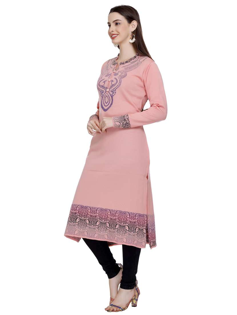 peach self design woolen kurta - 20509528 - Standard Image - 1