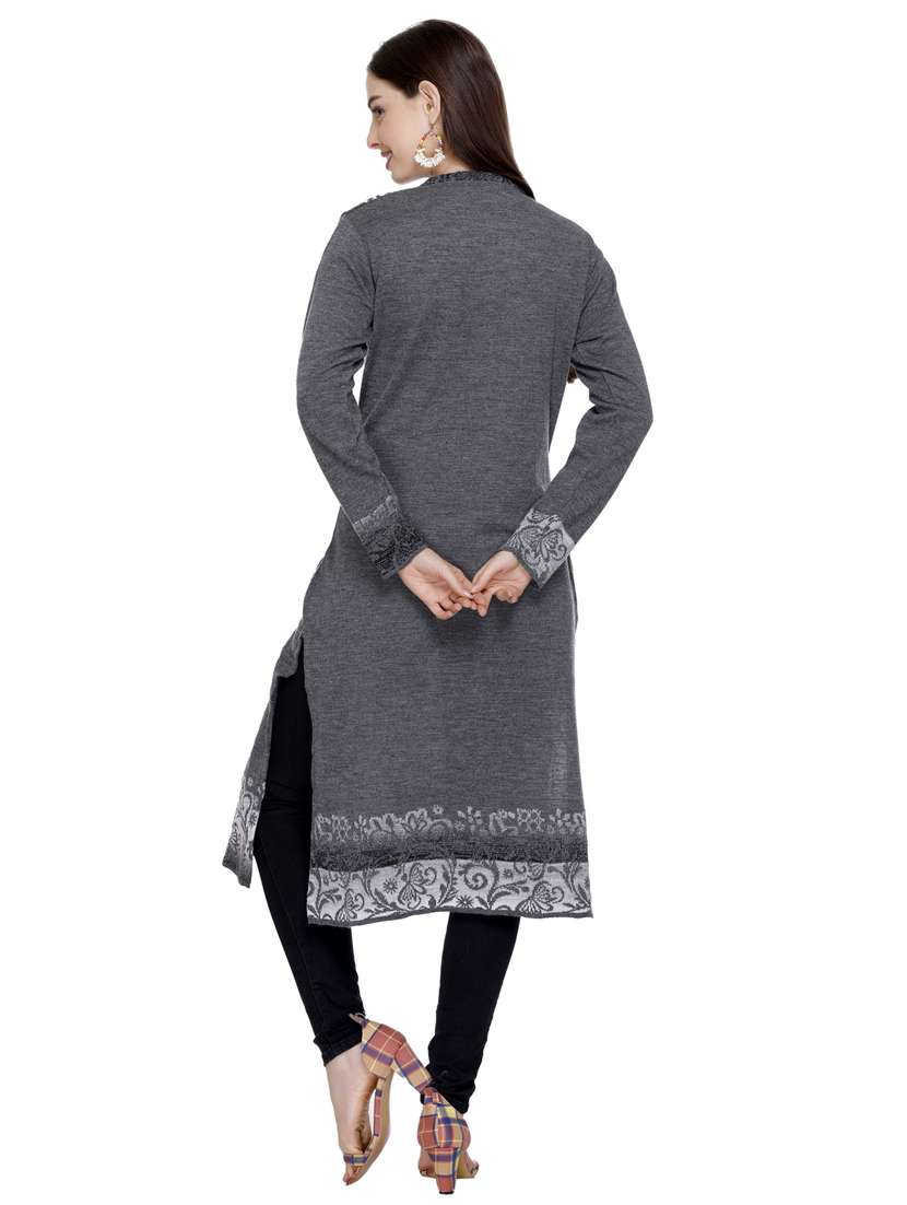 grey self design woolen kurta - 20509530 - Standard Image - 4