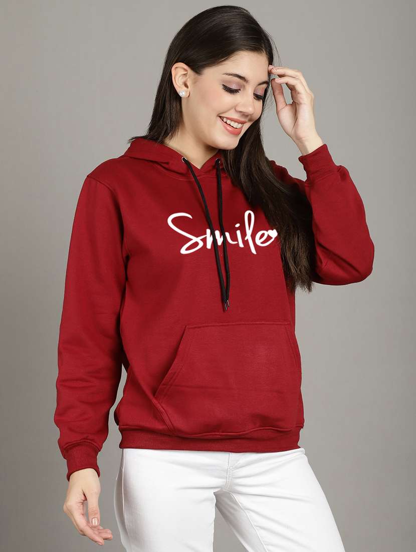 women maroon fleece hoodie - 20509550 -  Standard Image - 1