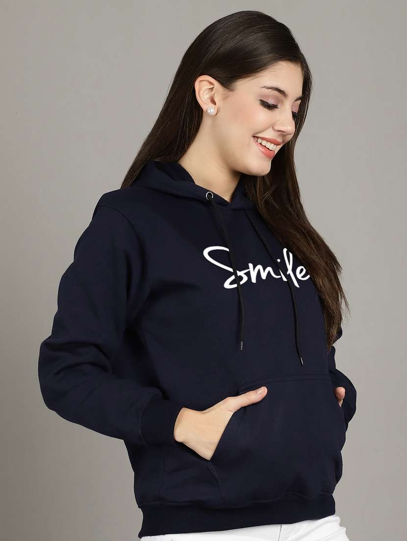 women navy blue fleece hoodie - 20509551 -  Standard Image - 1
